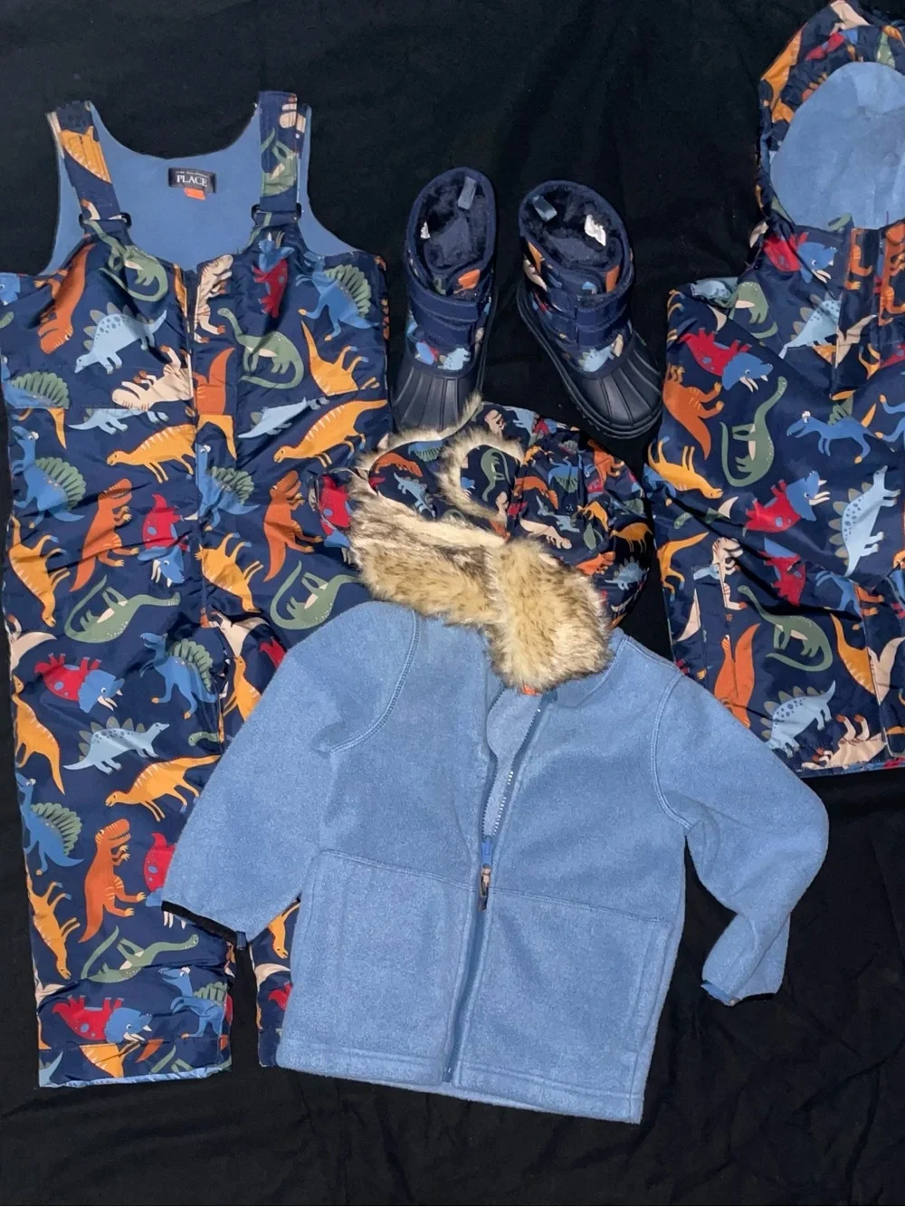 Like New The children’s place Multi-colored dinosaur print snowsuit bundle 4t